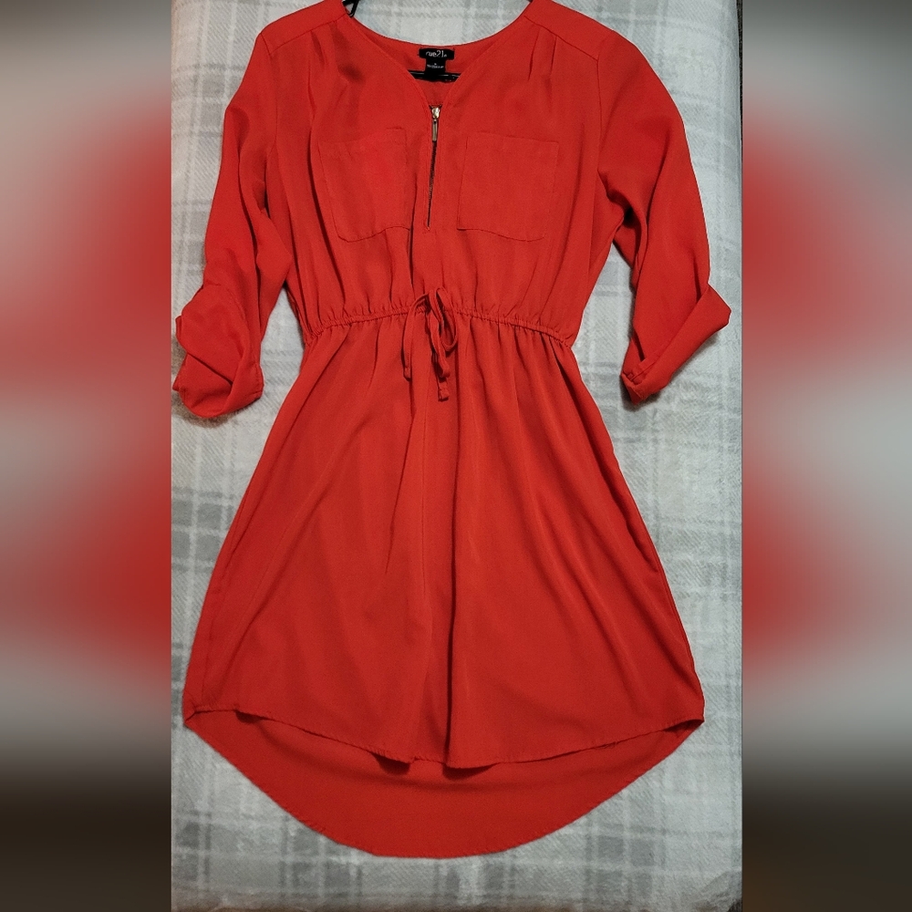 Reddish Orange Dress with Zipper Rue 21 Sz Medium